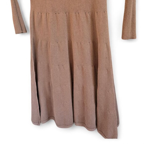 Anne Klein Brown Long Sleeve Sweater Dress Medium Cowl Neck Cotton & Angora - Picture 5 of 9